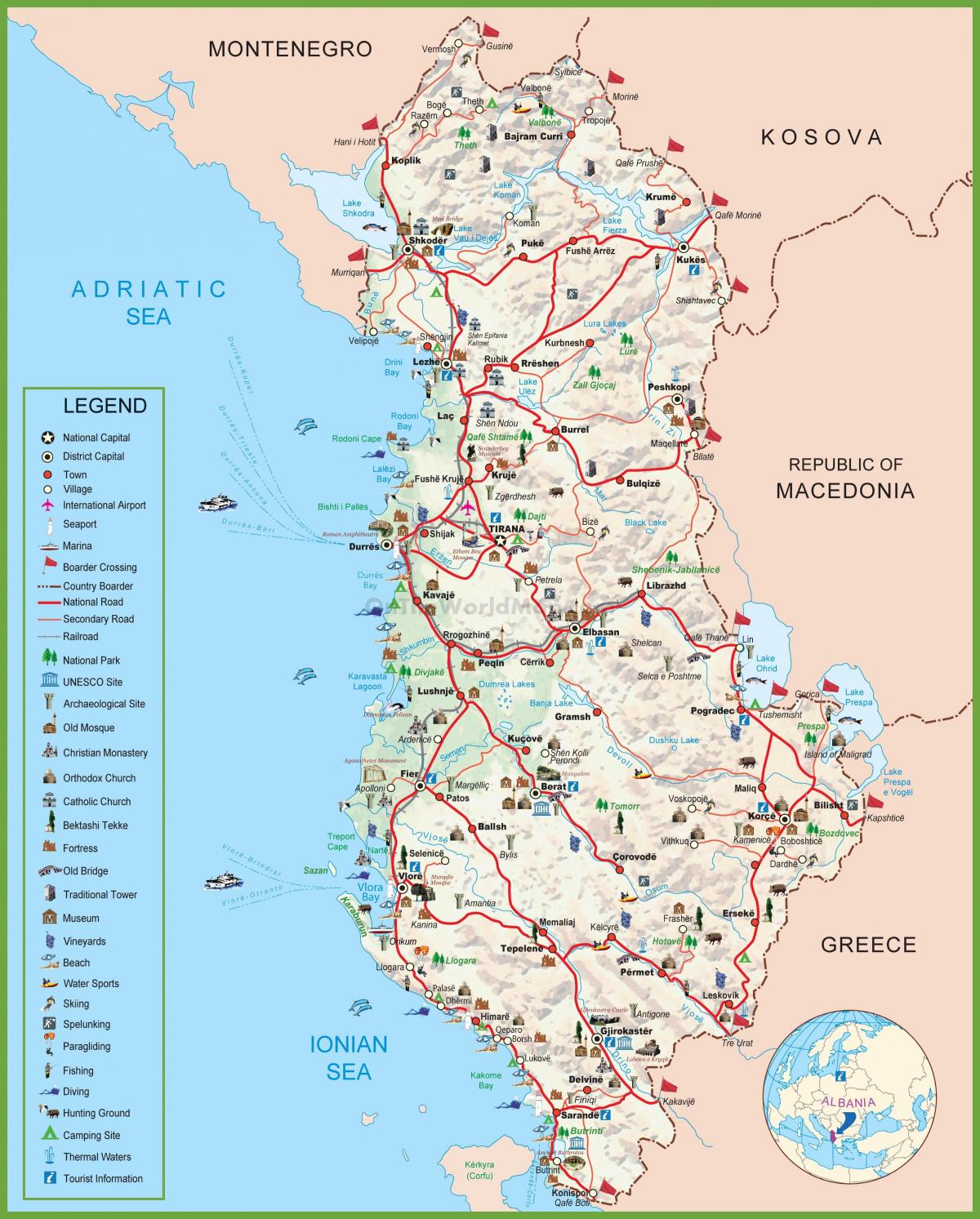 kaart van Albanië toeriste