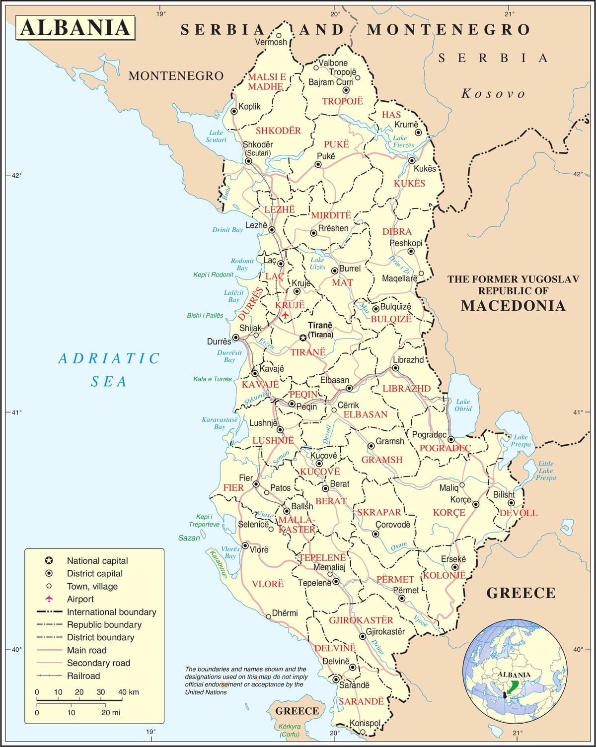 kaart van Albanië met stede