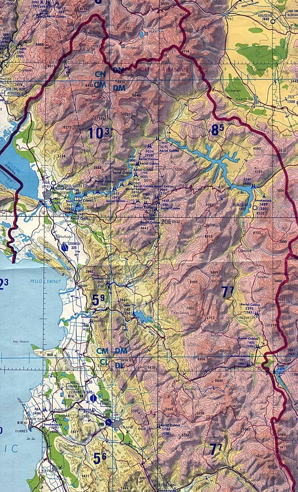kaart van Albanië topografiese