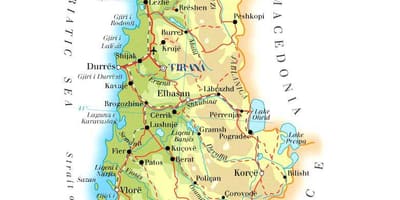 Kaart van die fisiese kaart van Albanië
